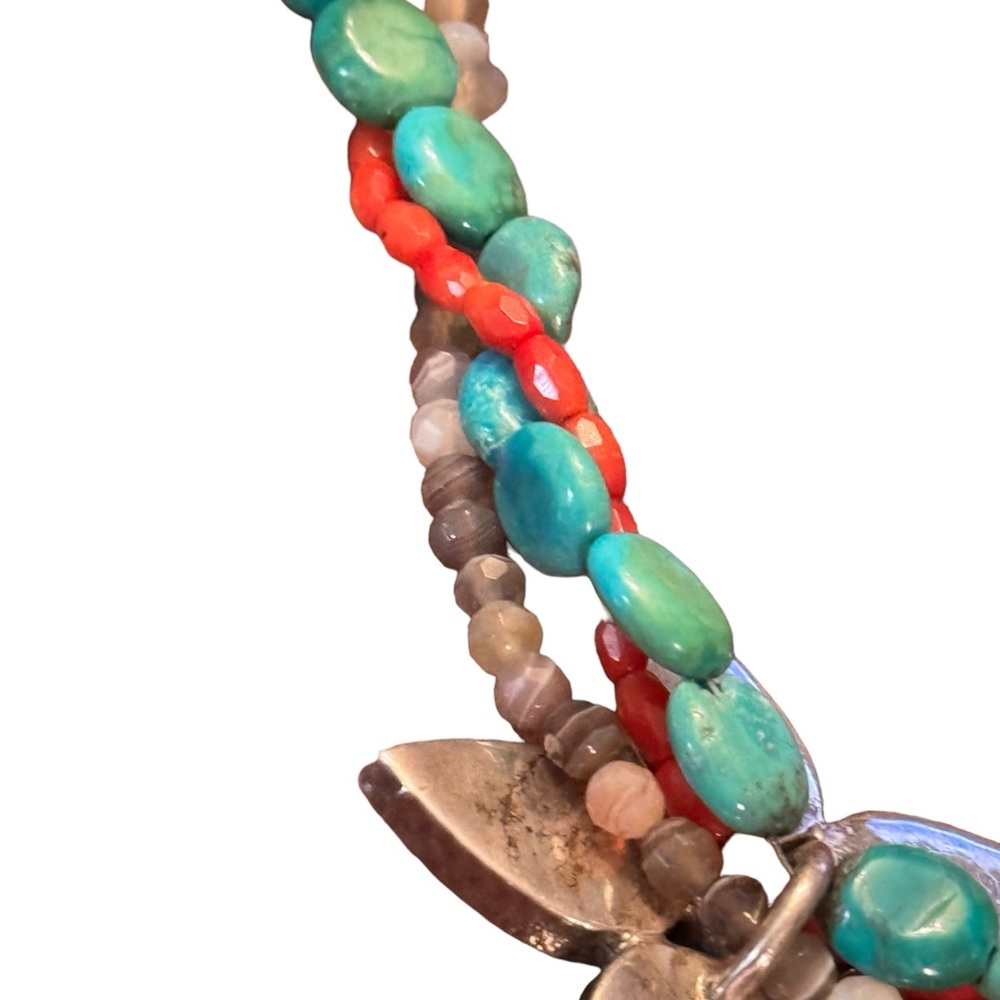 Barse sterling silver 925 multi strand gemstone flower southwestern  necklace - Picture 7 of 8